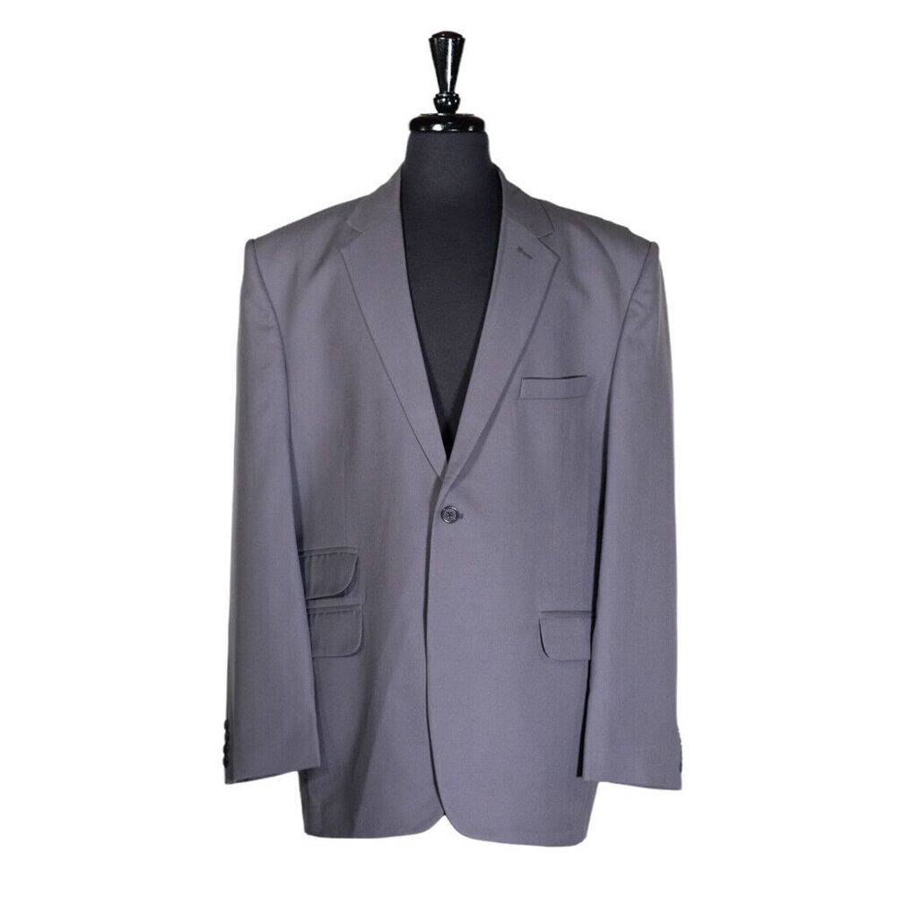 Mens Blazer Gray 100% Wool Lined Business Casual Jacket Formal Sport Coat 48R